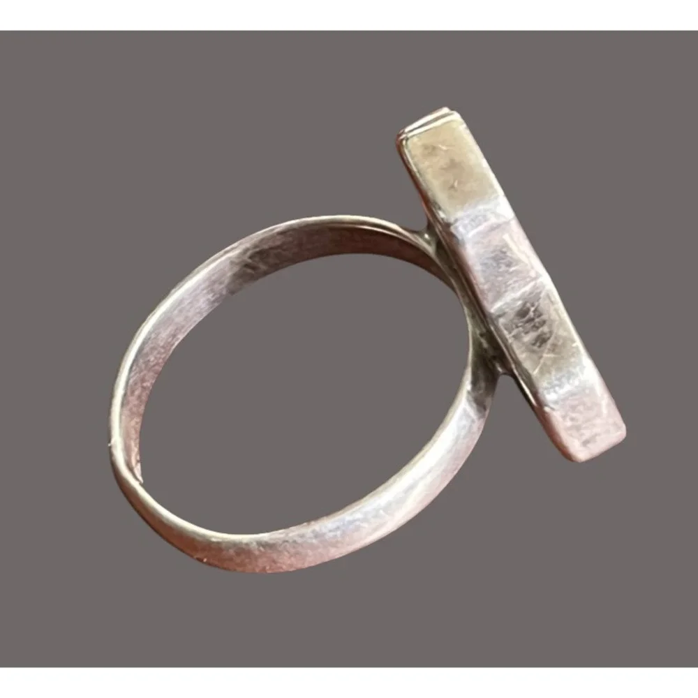 STERLING SILVER Statement Ring FLAT BLOCK STYLE BAR CROSS Boho Chic SIZE 8